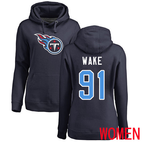 Tennessee Titans Navy Blue Women Cameron Wake Name and Number Logo NFL Football #91 Pullover Hoodie Sweatshirts